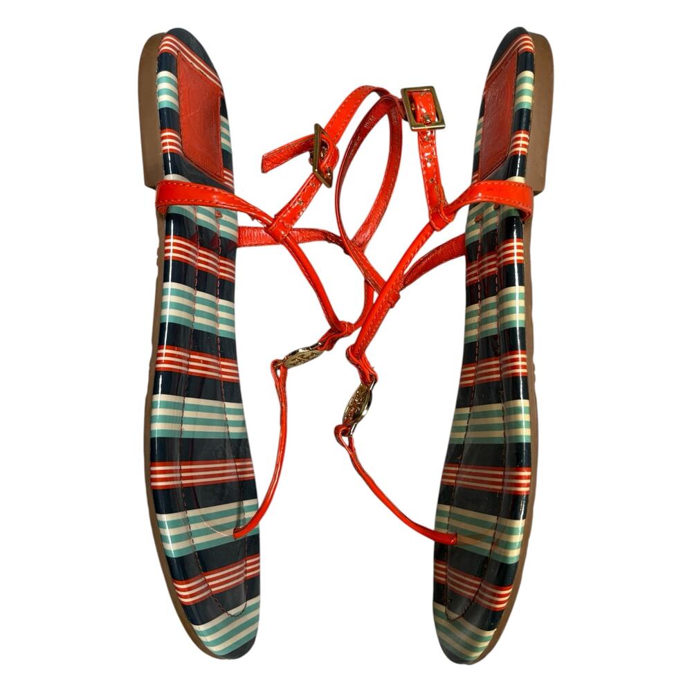 Tory Burch Emmy Logo Thong Sandals Women’s 8.5 Orange Patent Leather Straps - Picture 5 of 9